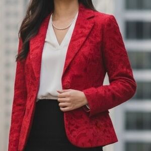 Nine West Embossed Red Velvet Blazer Sz 12